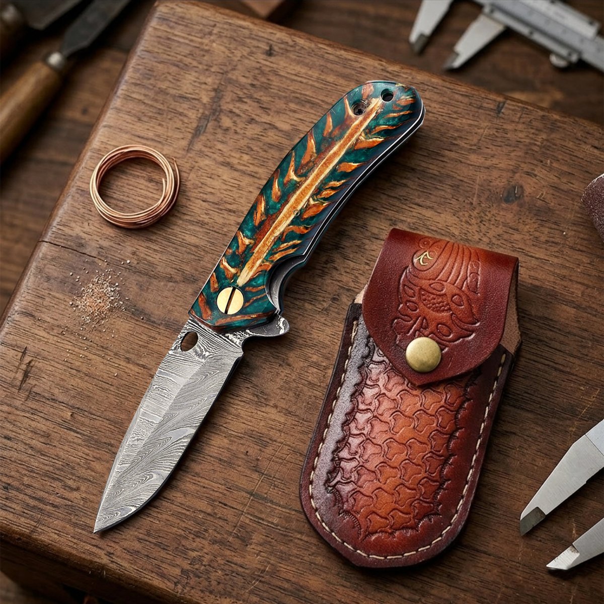 7.2' Handmade damascus pocket knife, Collector's Choice