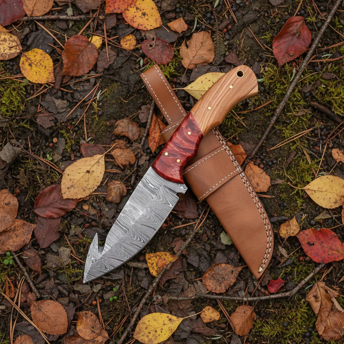 8' Handmade damascus steel knife with leather sheath