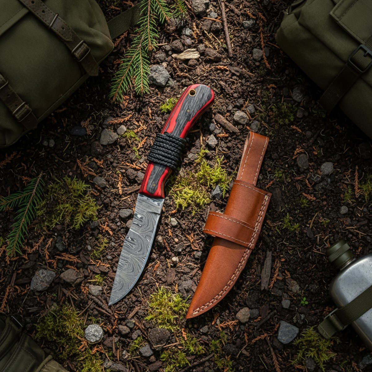 9.0' Handmade Damascus knife with leather sheath