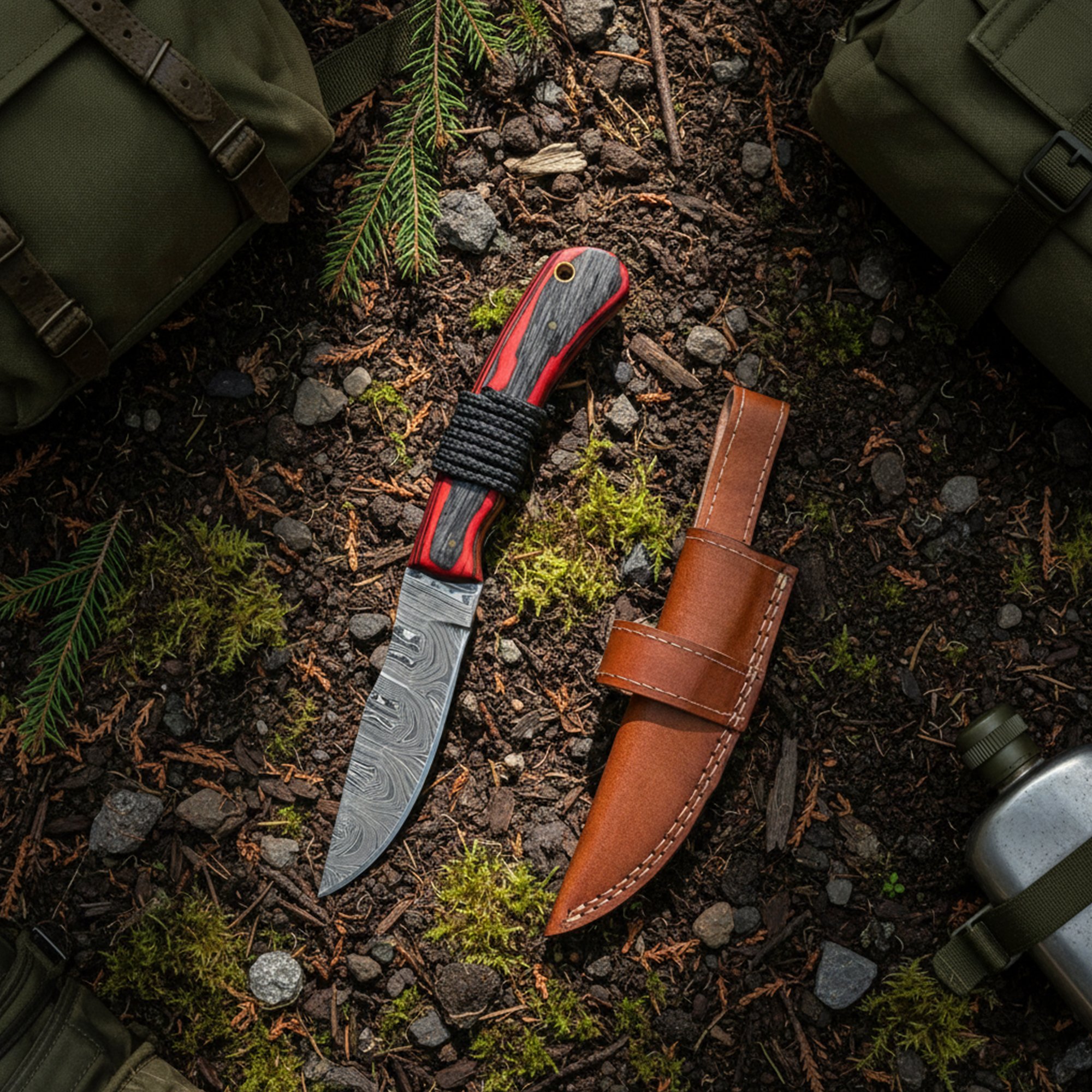9.0' Handmade Damascus knife with leather sheath