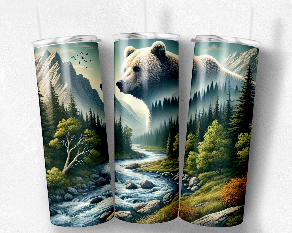 Bear with Mountain and River design Tumbler