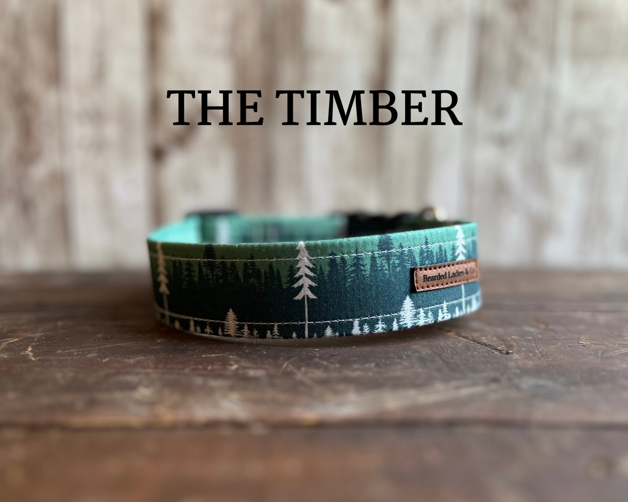 Bearded Lady Evergreen Tree Line Dog Collar: Medium 1”