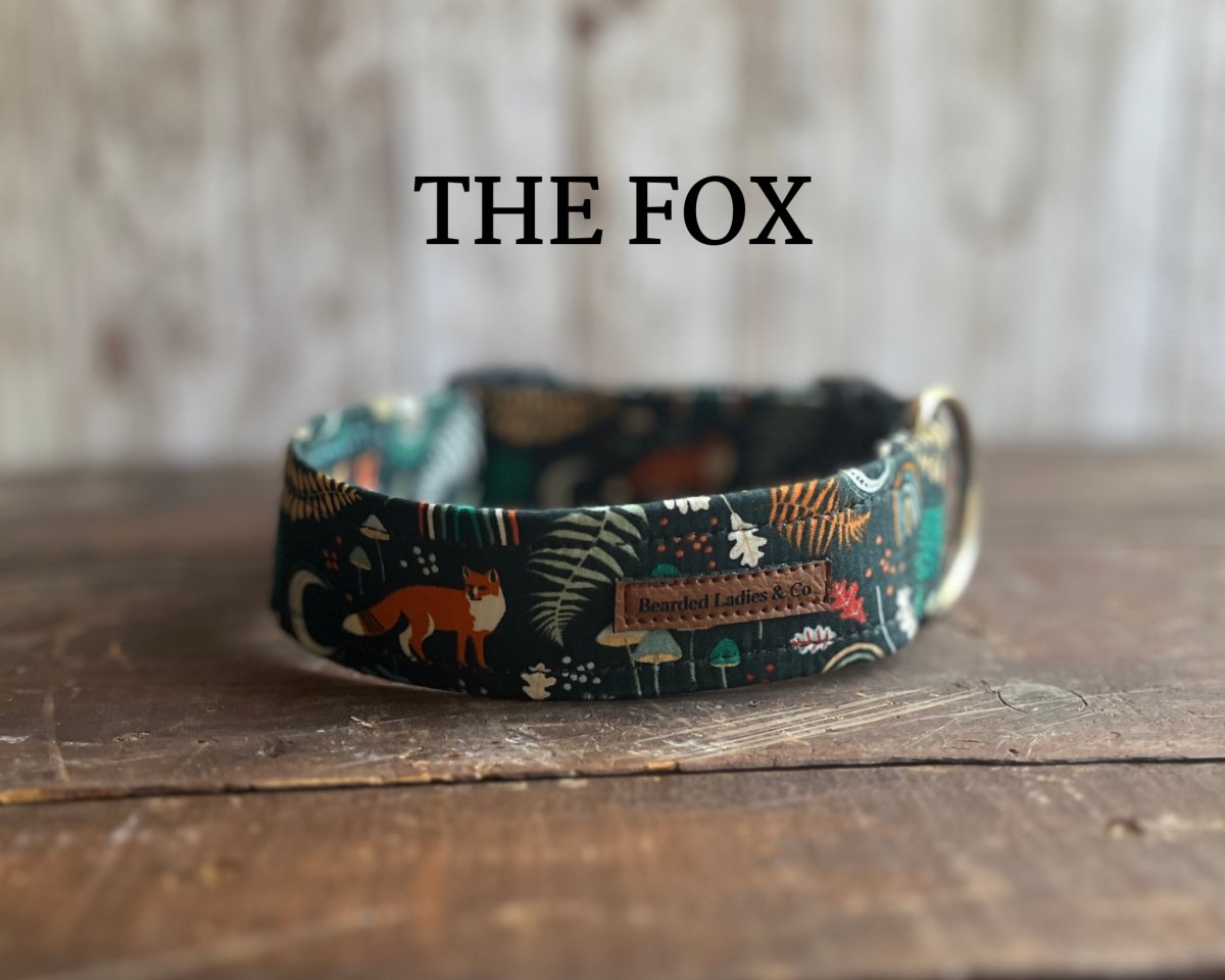 Bearded Lady Fox + Fern Dog Collar: Small 5/8”