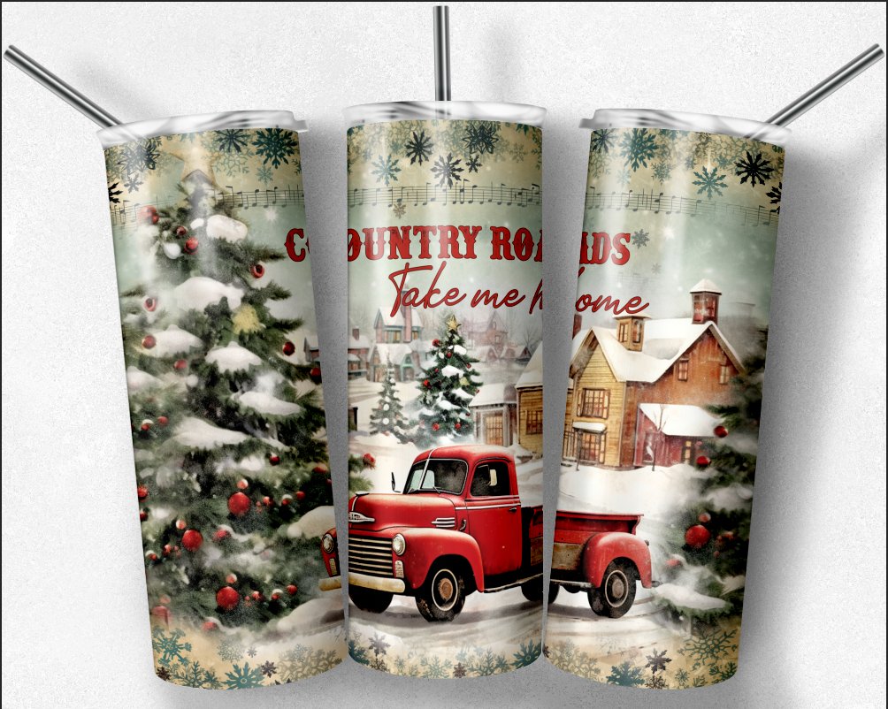 Country Roads Christmas Tumbler, Christmas Tumbler