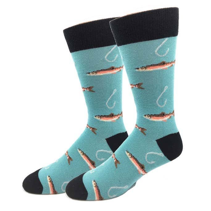 Hookin Trout Socks: Light Blue