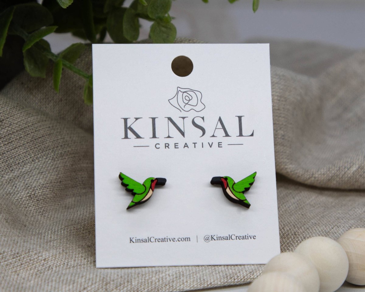 Hummingbird Wood Stud Earrings