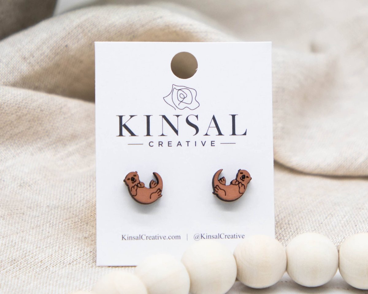 Otter Wood Stud Earrings