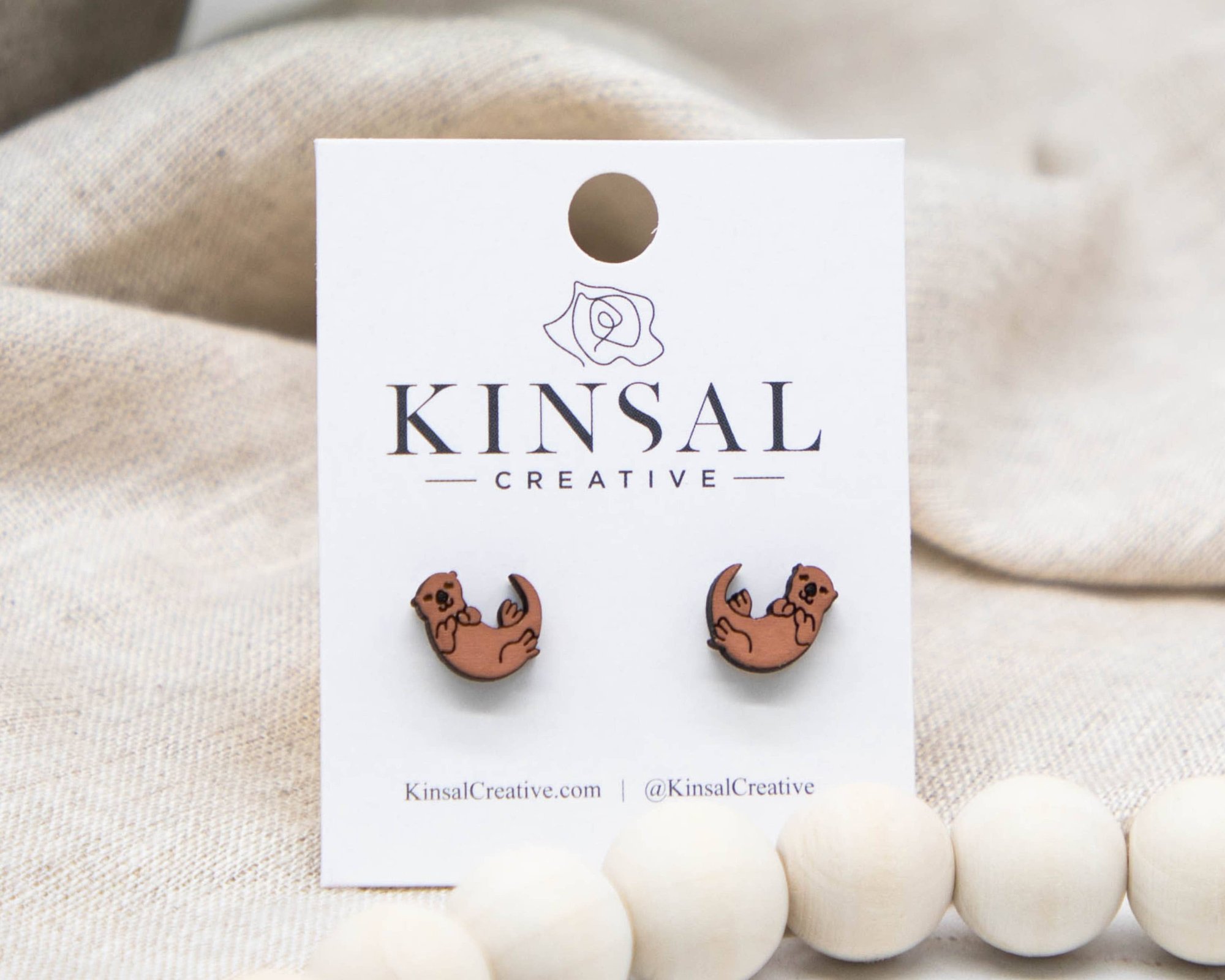Otter Wood Stud Earrings